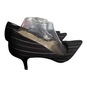 Anne Klein Vintage Black White Pinstripe Heels Pointed Toe Pump Womens 8M Canvas